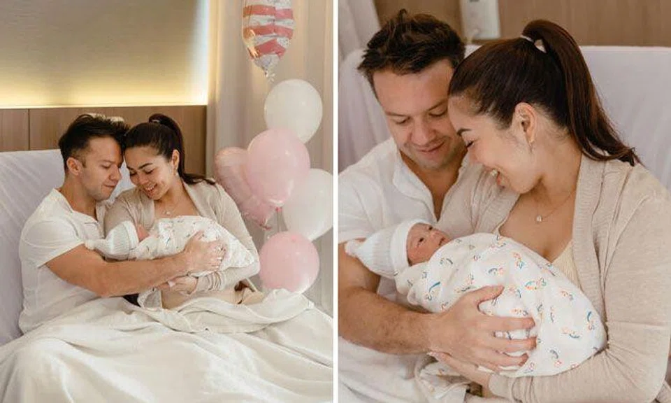 Kiss92 deejay Charmaine Yee and her husband Camilo Paredes with their first child, Mila Paredes, born last Tuesday. PHOTOS: NATALIE WONG PHOTOGRAPHY