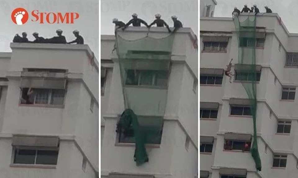 Man with knife on window ledge falls 15 storeys avoiding SCDF safety ...