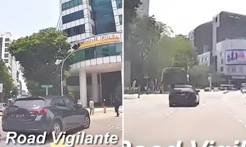 Mazda driver ignores red light and pedestrians crossing road at Bencoolen Street