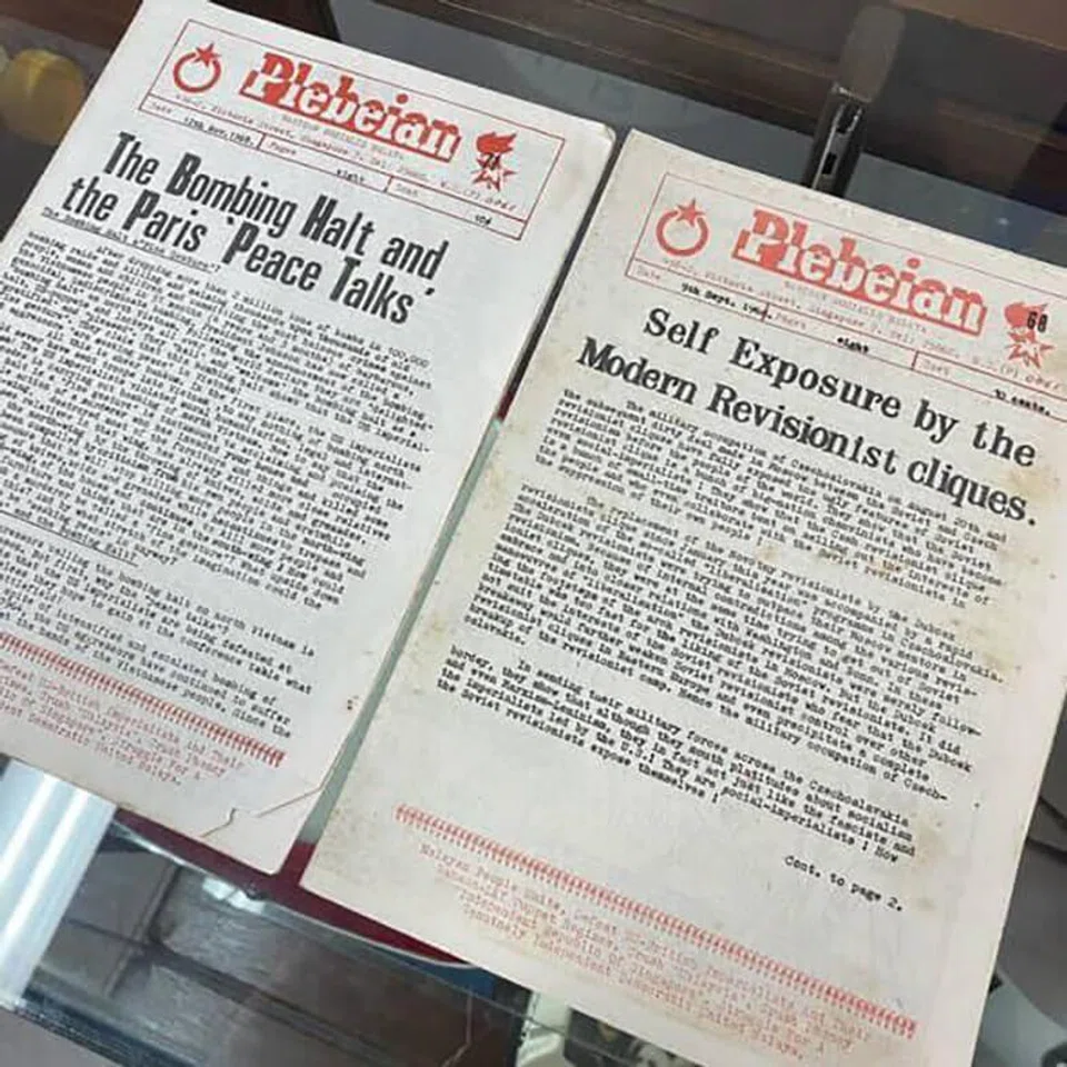 A single issue of the Plebeian newsletter by defunct left-wing political party Barisan Sosialis goes for a low three-figure sum per issue at Treasure At Home Vintage Store. 