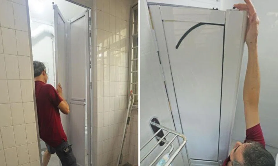Mr Huang explained that his toilet has a folding door, and the locking mechanism on top had somehow gotten jammed.