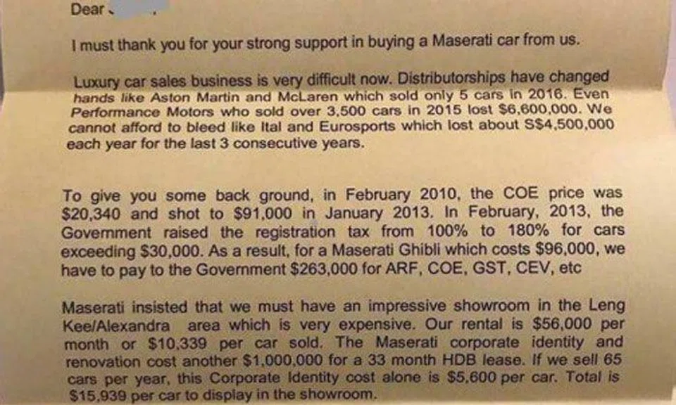 S'pore Maserati distributor writes refreshingly honest letter to customers on why he quit