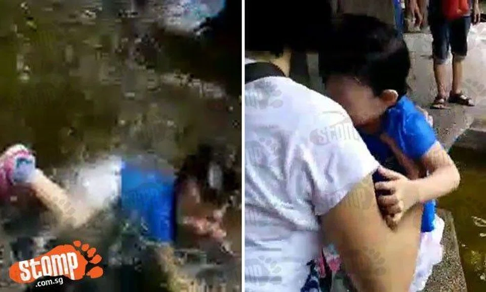 Girl falls into pond at fish farm -- and starts crying while soaking wet