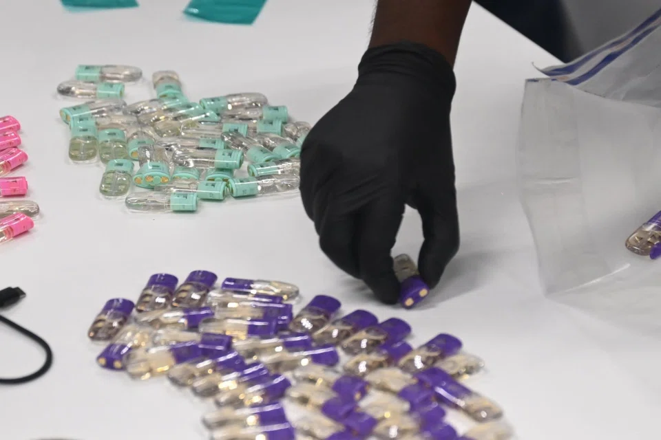 Vaping devices seized during a raid targeting suspected vape distribution at a residence in Yishun on June 23.