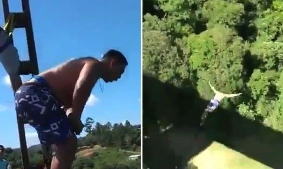 Man's bungee jump goes horribly wrong as he leaps to death in front of wife and son
