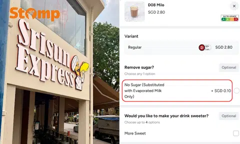 Srisun Express lowered its “no sugar” surcharge from 30 cents to 10 cents.