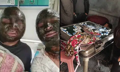 Chinese men's faces left 'blackened' after mahjong table explodes in parlour