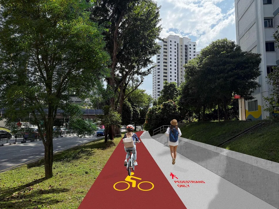 An artist's impression of the new cycling paths in Clementi.
