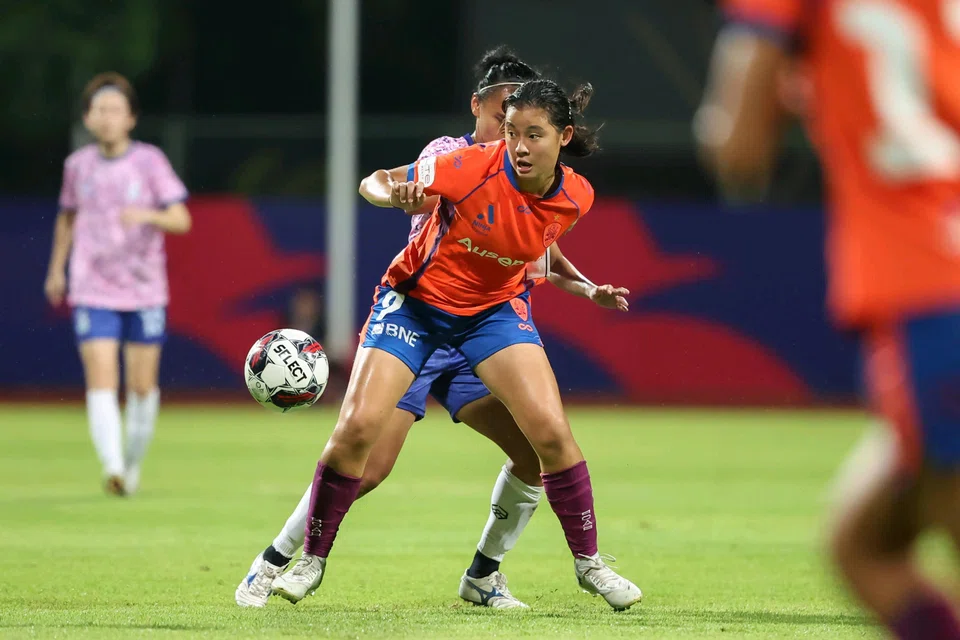 Danelle Tan in action for Brisbane Roar during her team’s exhibition match against Women’s Premier League All-Star team at Bishan Stadium on April 4.