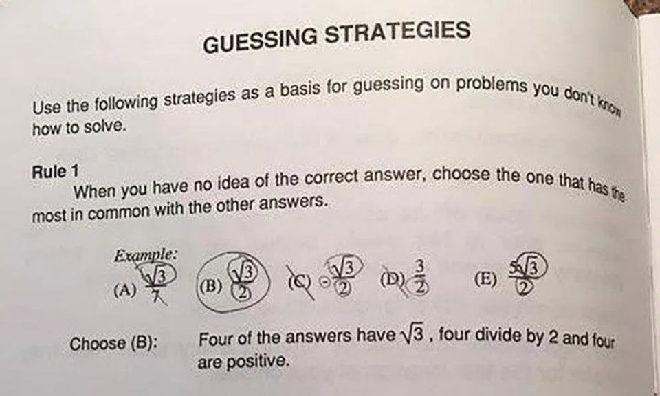 Listen up kids, this is the best way to guess answers to questions you can't solve!