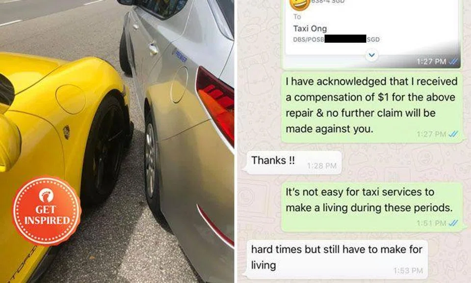 Understanding driver accepts $1 compensation from cabby who scratched his Porsche