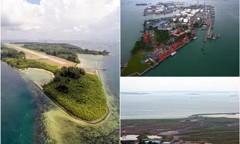 (Clockwise from left) Pulau Sudong, Pulau Bukom and Semakau Island are among islands that could be merged to form a new Western island.