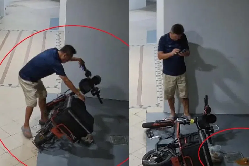 The rider was caught on CCTV allegedly faking an accident to get a free meal.