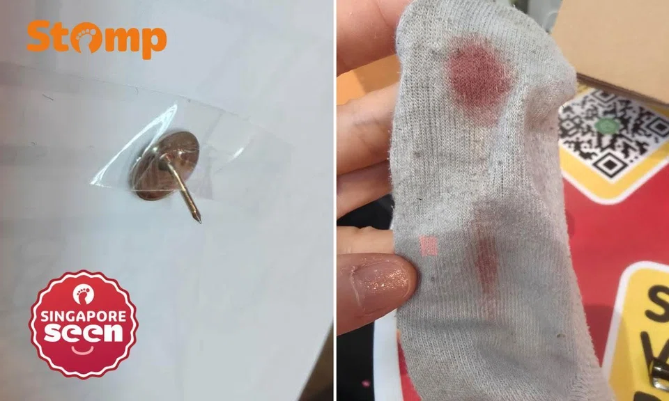 Girl steps on thumbtack at Kiztopia