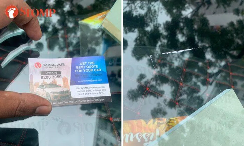 Business card leaves driver stuck with stubborn ink residue on car windscreen