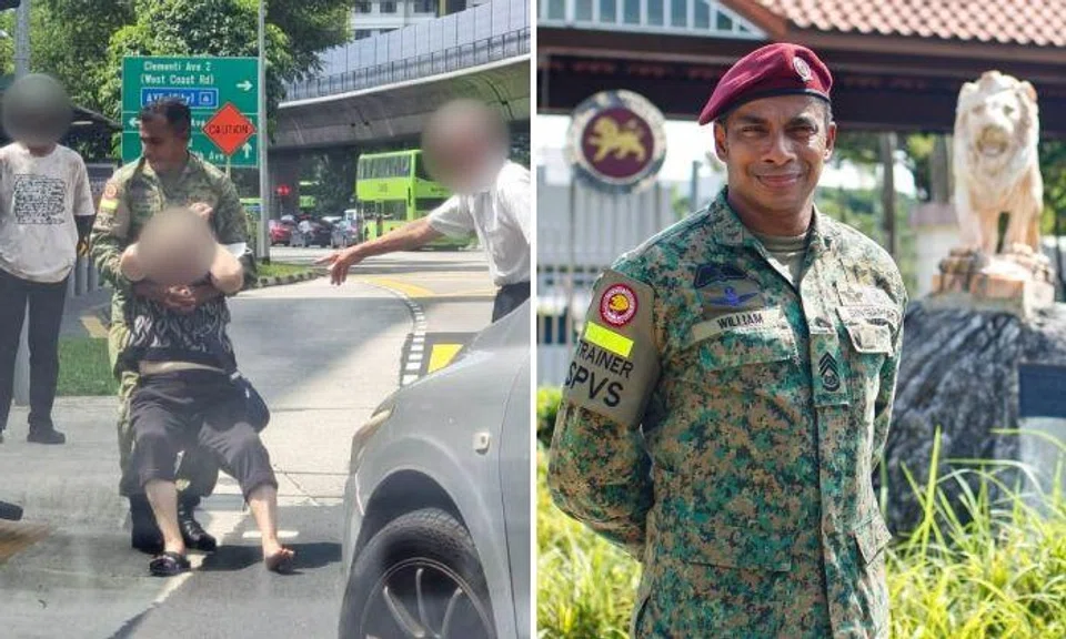 MWO William Nadan carried an elderly woman to safety after she fell from her bicycle on the road.