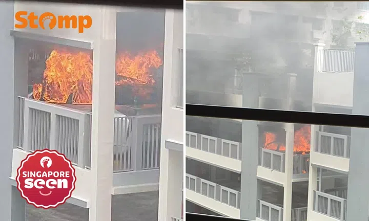 'Explosion' heard as fire engulfs car in Yishun carpark