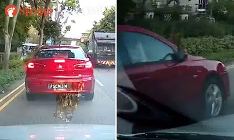 Female driver makes hand gesture and plays braking game after changing lane without signalling