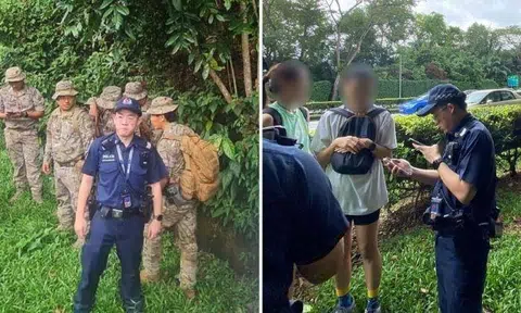 Two hikers who went missing on the morning of Feb 24 were found after an hour-long search by police officers and the Gurkha contingent. Photos: Singapore Police Force