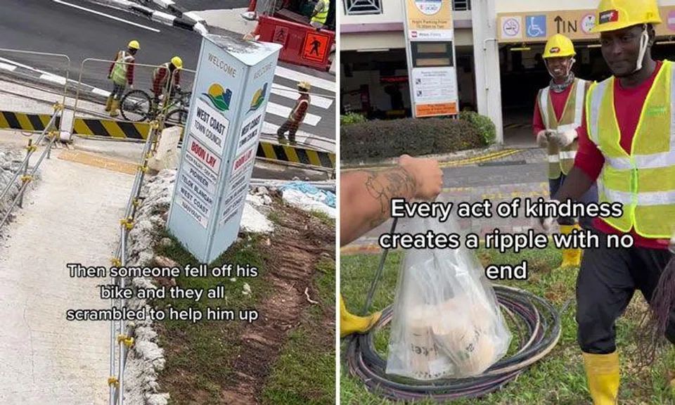 Woman spends $50 on bubble tea to treat workers after seeing them help cyclist who fell