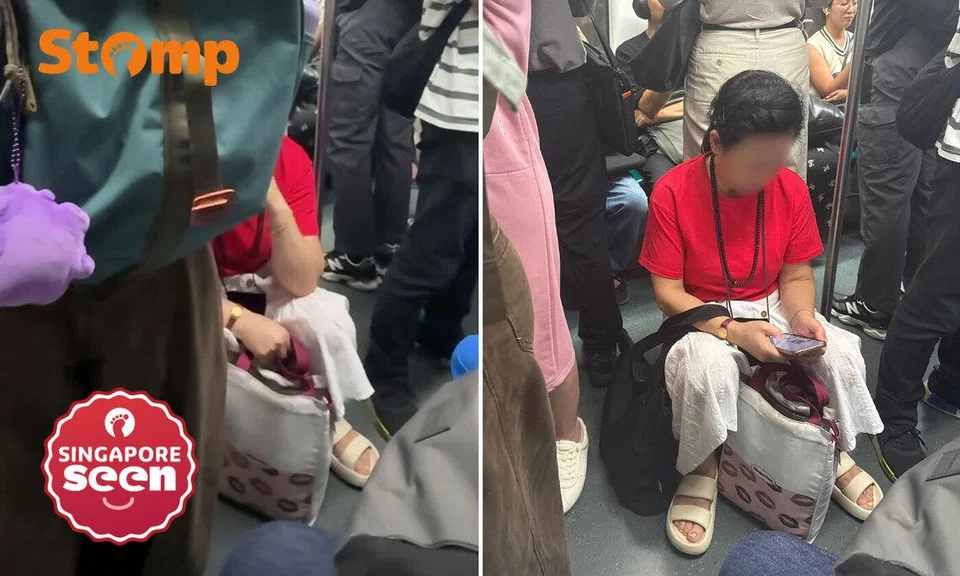 woman on stool in MRT train