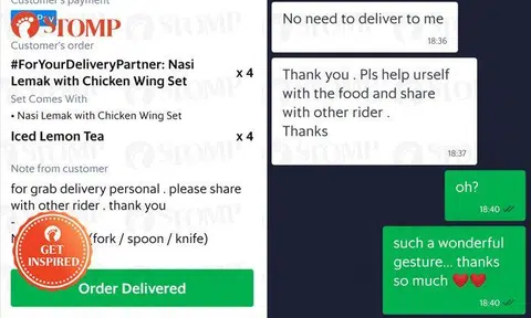 Customer treats GrabFood riders at The Star Vista to nasi lemak and drinks from Crave