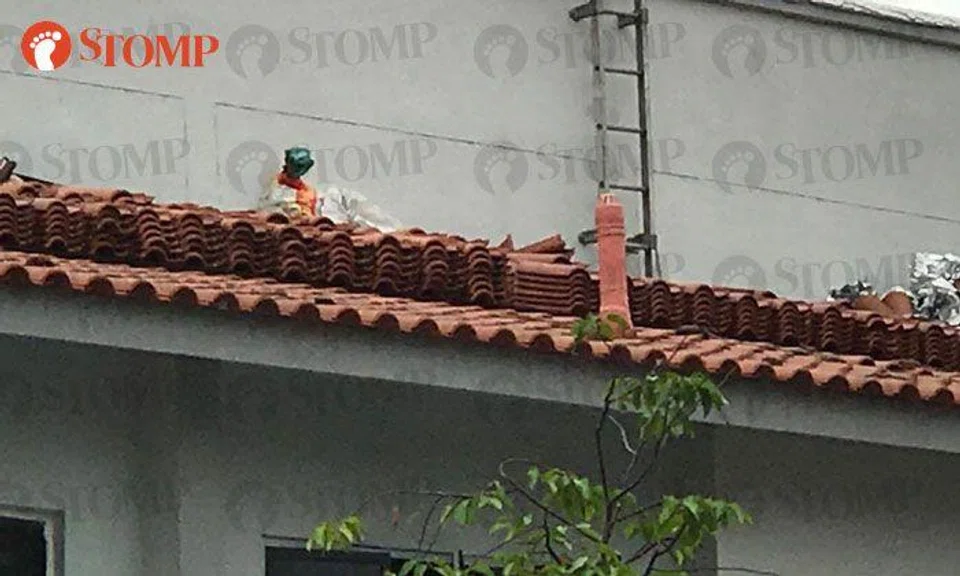 Look at how these tiles are placed at rooftop in Ang Mo Kio