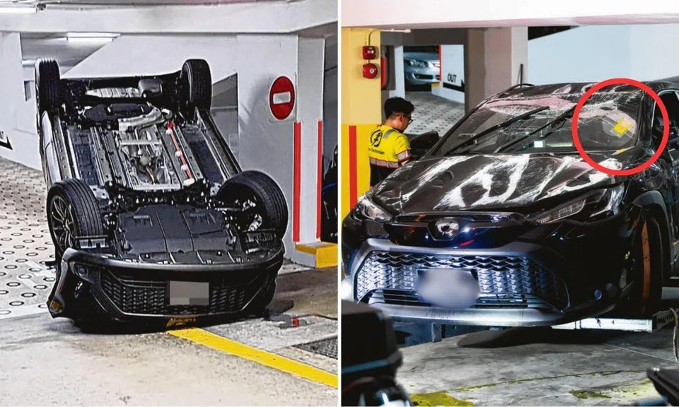 driver of car overturned woodlands carpark license probation plate p-plate kids tuition
