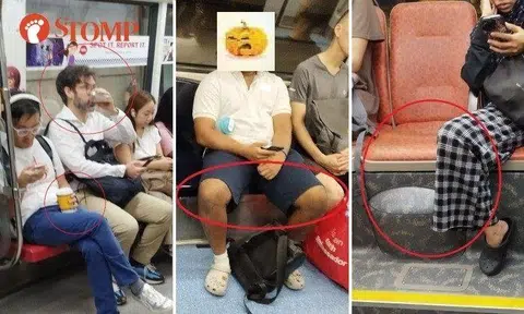 Stomper Nasir shared three photos he took of people perhaps making themselves too at home on the train and bus.