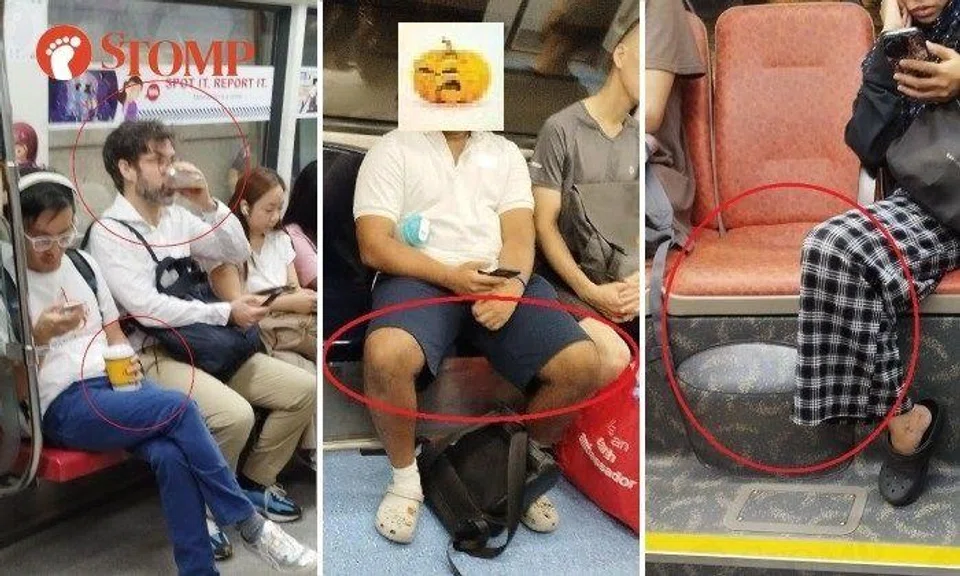 Stomper Nasir shared three photos he took of people perhaps making themselves too at home on the train and bus.