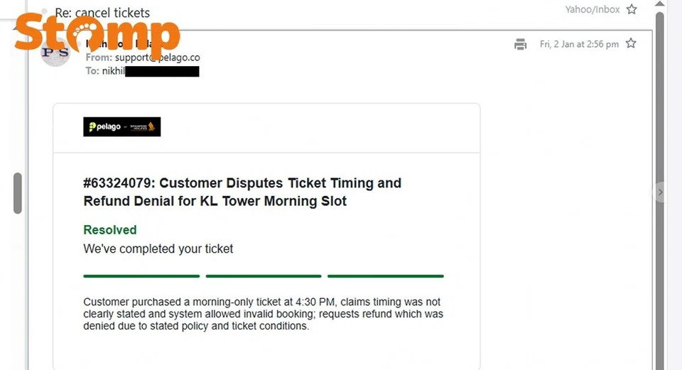 Stomper’s refund request was rejected