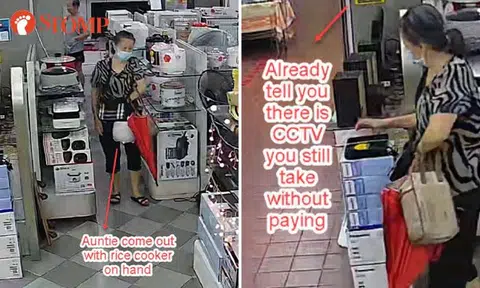 AMK shop falls victim to theft again: Woman caught on CCTV taking $49 rice cooker