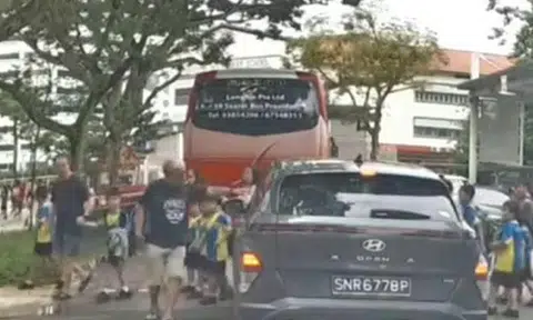 Driver gets told off by man at pedestrian crossing near Yangzheng Primary School