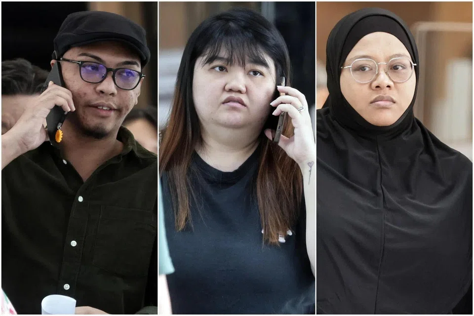 (From left) Muhamad Saifullah Azuwan, Cindy Yap Qinhan and Norsuliani Sulaiman were among nine people hauled to court on June 2.