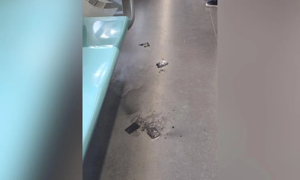 A power bank caught fire on a North-South Line train. 