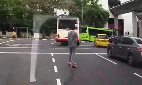 So you think it's cool riding electric skateboard in the middle of road... but wait till an accident happens