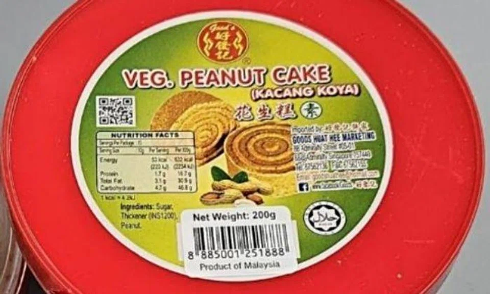 Peanut cake from Malaysia recalled for not declaring milk as an ingredient on its packaging label