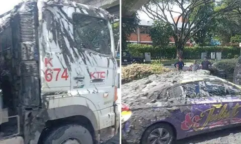 Cement spills over vehicles after chain collision involving 2 tipper trucks, 2 vans and taxi on AYE