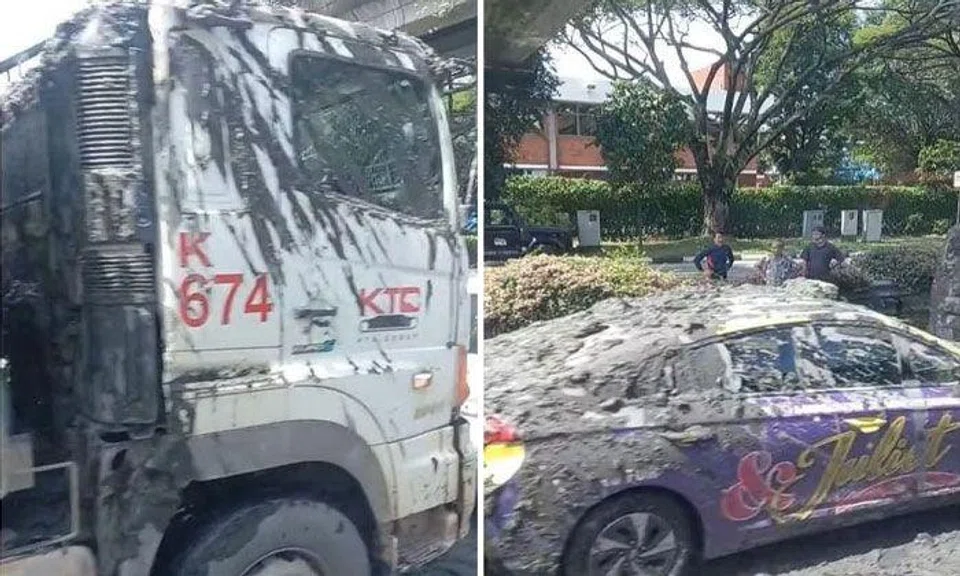 Cement spills over vehicles after chain collision involving 2 tipper trucks, 2 vans and taxi on AYE