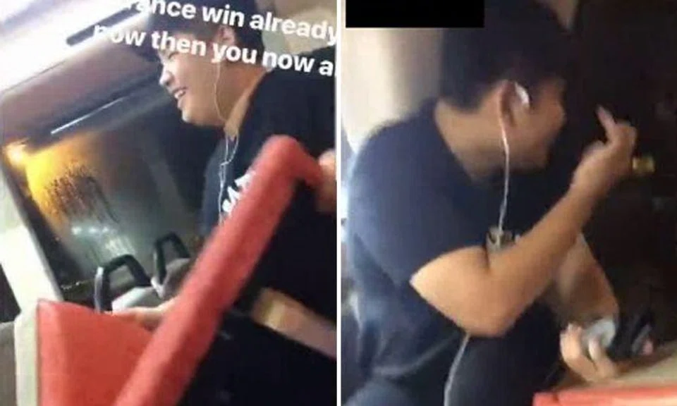 Funny meh? Youth removes seat from bus, props his legs up and flashes middle finger