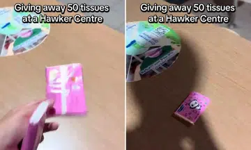 tiktoker gives away tissue packets at hawker centre