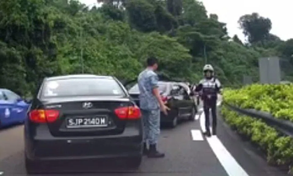 Chain collision after cars try to avoid hitting TP officer on PIE