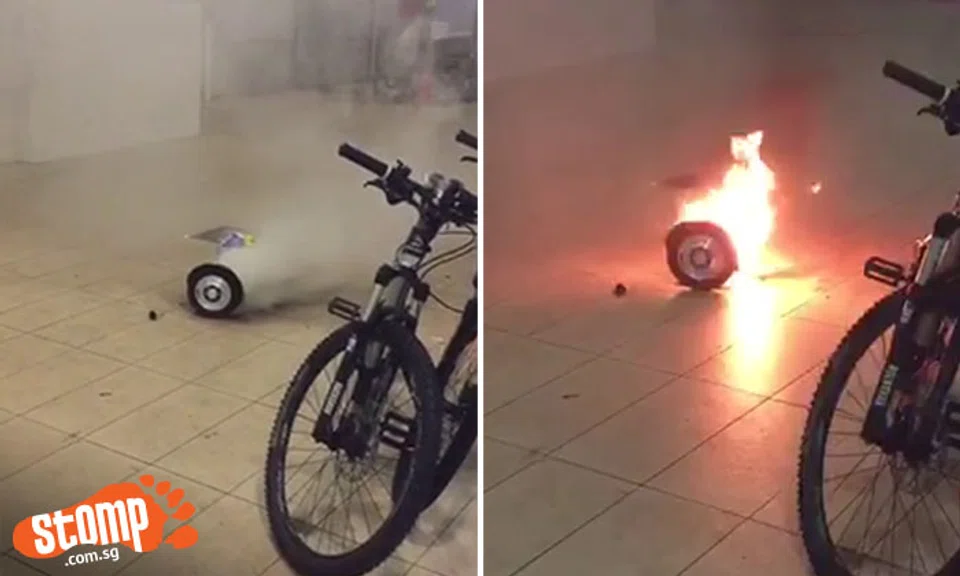 Hoverboard emits smoke, then starts crackling and exploding at Telok Blangah market