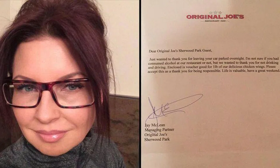 Drunk woman leaves her car at restaurant in Canada -- then returns to this note on her windshield 