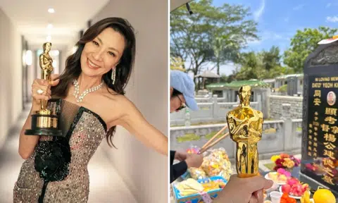 Academy Award winner Michelle Yeoh visits dad's grave for Qing Ming with her Oscar -- or 'Mr O'