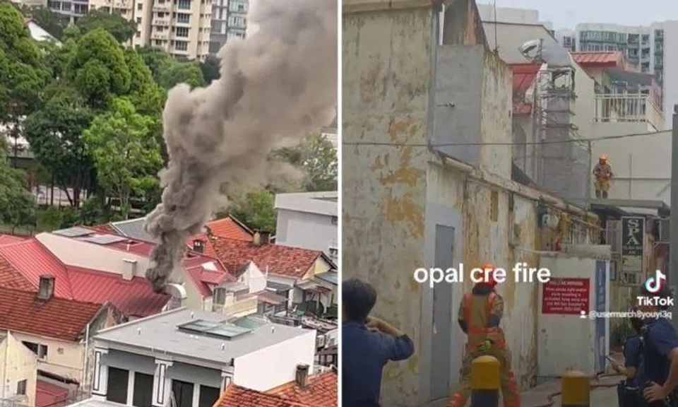 Videos of the fire were shared on TikTok with one showing black smoke billowing from the exhaust duct of a shophouse.