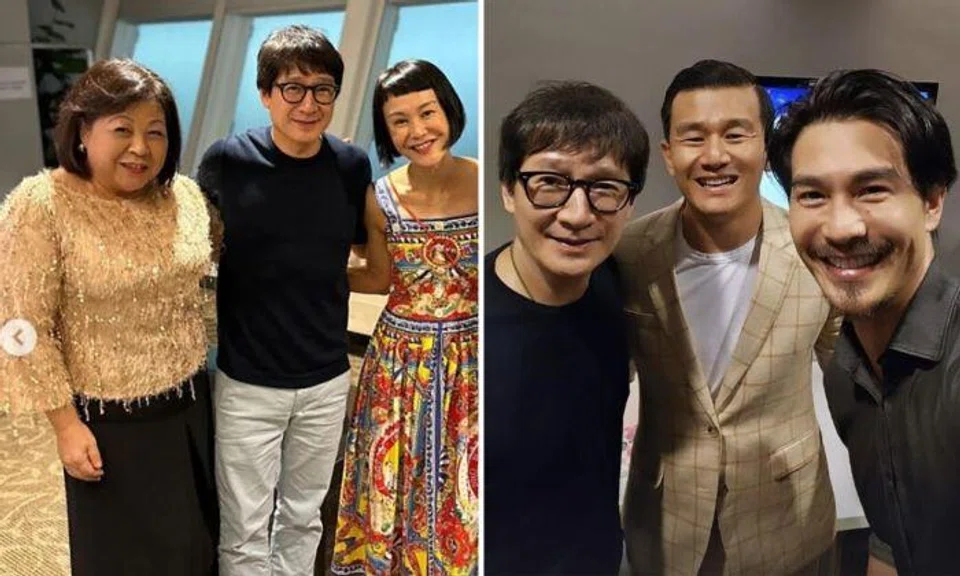  Ke Huy Quan with Koh Cheng Mun and Janice Koh; and with Ronny Chieng and Pierre Png.