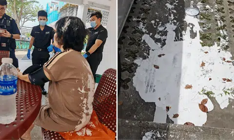 woman slips on paint yishun