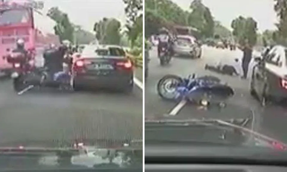 Motorcyclist taken to hospital after crashing into Audi car on BKE