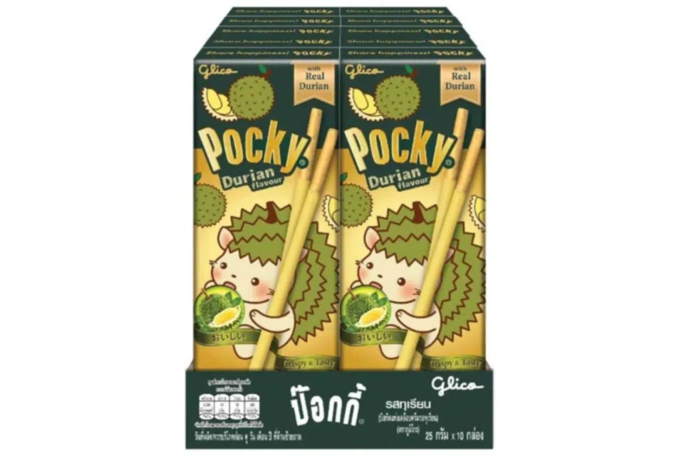 In Singapore, a bundle of 10 of the durian-flavoured Pocky snack can be found at NTUC FairPrice stores for $13.90.